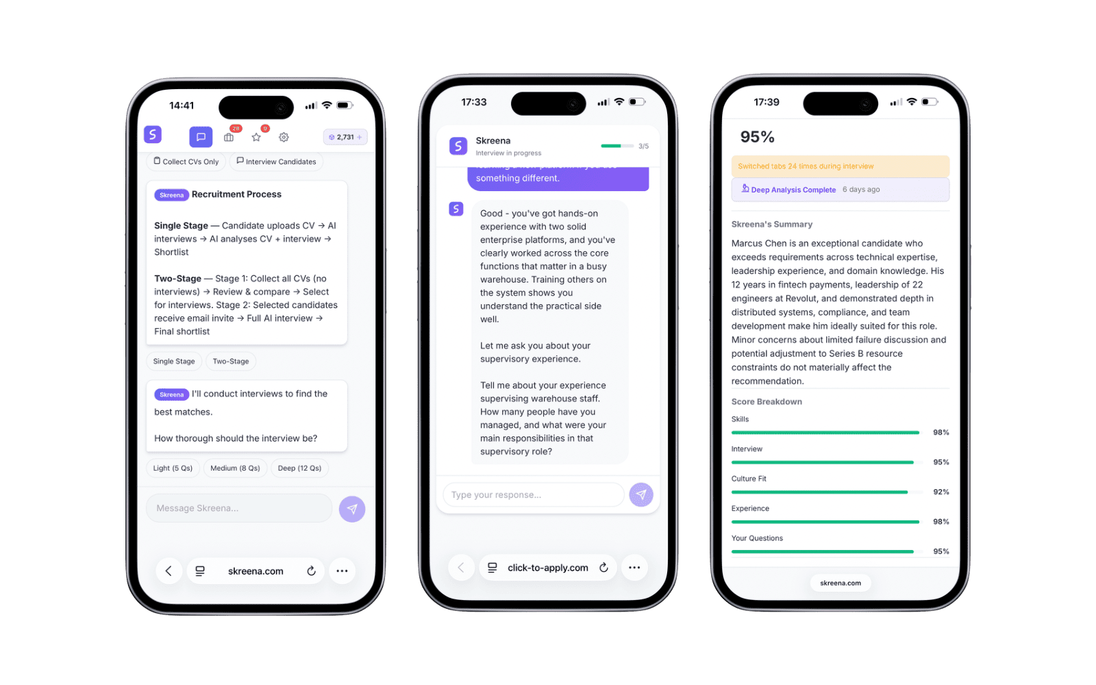 Skreena AI-powered candidate screening dashboard